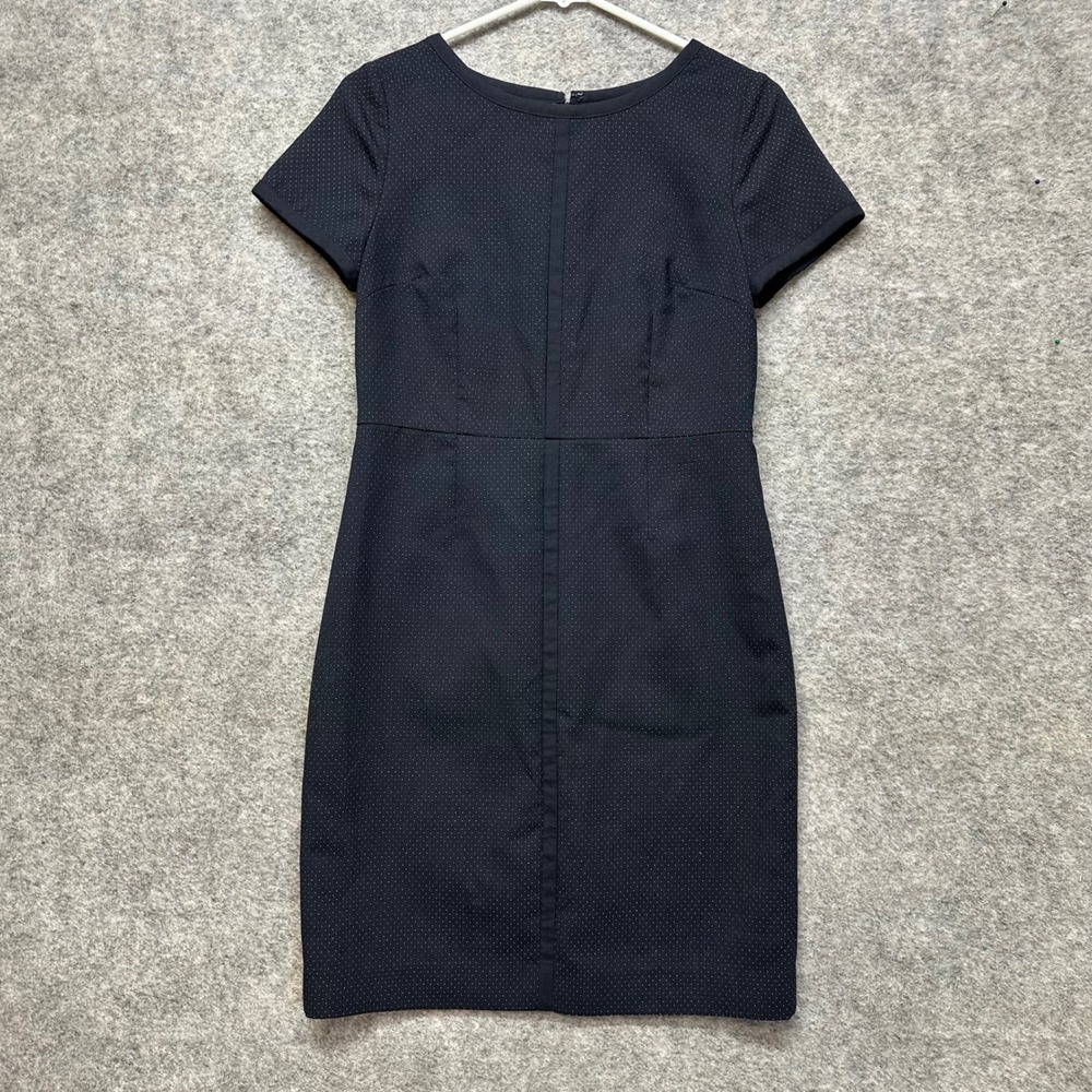 Talbots Sheath Dress Womens 4P Navy Blue Wool Blend Pin Dot Short Sleeve Preppy